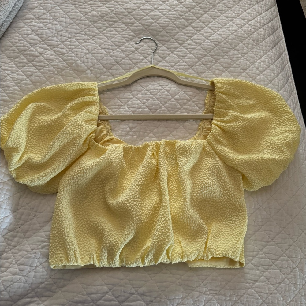 Vici Yellow Puff Sleeve Crop Blouse